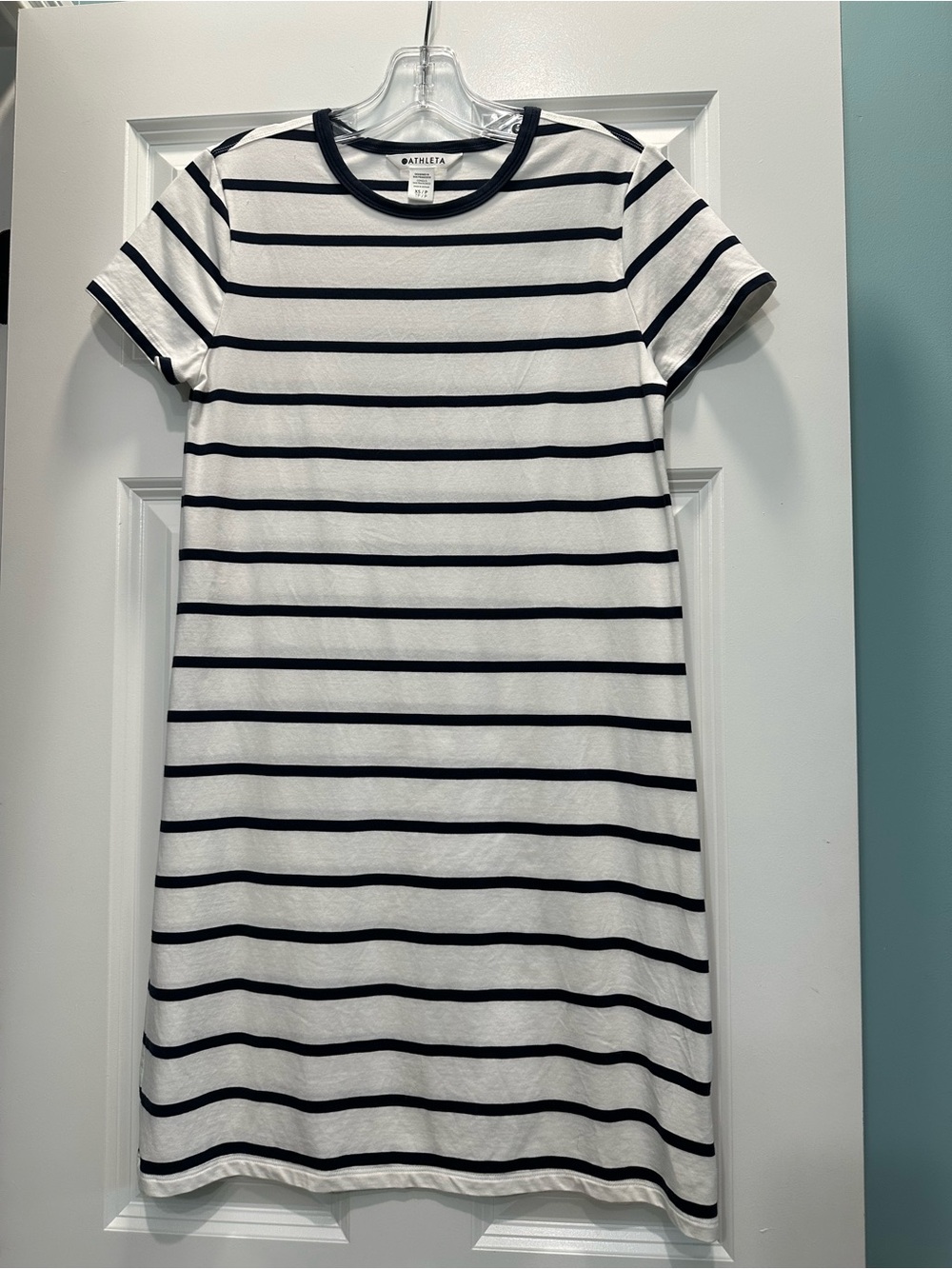 Athleta Navy and White Striped Tee Dress